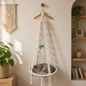 Hanging macrame cat bed with furry cushion